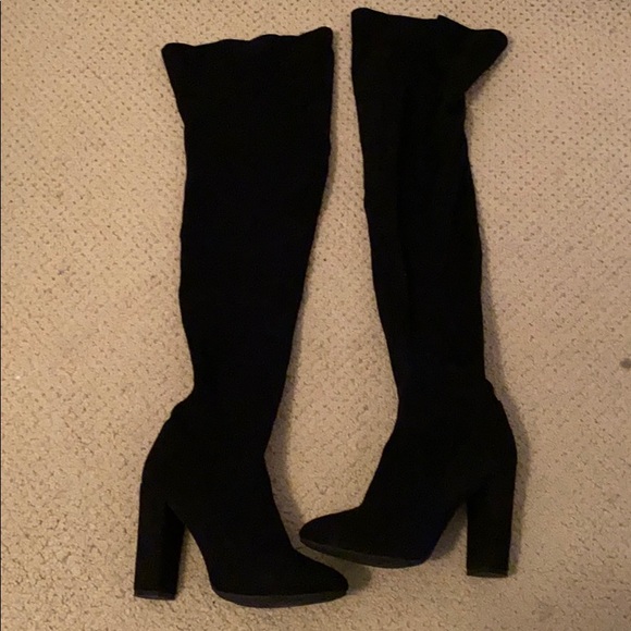 Black Suede Thigh High Boots - Picture 1 of 3